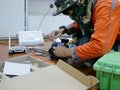 High precision fiber optic cleaver is being used during a fiber optic wire installation at a house