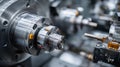 High-Precision Mechanical Components in a Modern CNC Lathe Machining Setup Showcasing Advanced Engineering Techniques Royalty Free Stock Photo