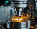 High-Precision Metal Removing Process Milling and Machining Aluminium Work with Sparks and Glow Royalty Free Stock Photo