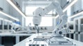 High precision robotic arm working in a cleanroom environment, assembling microchips with accuracy and care. Advanced