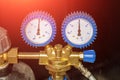 High pressure gauge equipment meters or manometers on automatic fire extinguishing system, close up Royalty Free Stock Photo