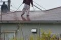 High-pressure washing of roof Royalty Free Stock Photo