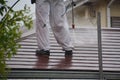 High-pressure washing of roof Royalty Free Stock Photo