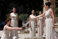 High Priestess, the Olympic flame during the Torch lighting ceremony of the Olympic Games in London in 2012 at ancient Olympia