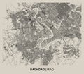 Baghdad, Iraq street map poster. High printable detail travel map vector. Royalty Free Stock Photo