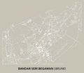 Bandar Seri Begawan, Brunei-Muara street map paper cutting for poster. High printable detail travel map vector.