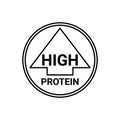 High protein sign, label, sticker in circle with arrow. Food and diet icon to denote high protein content. Arrow up Royalty Free Stock Photo