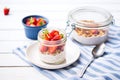 high-protein spelt porridge with strawberries and chia seeds