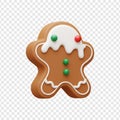 Cute 3D Rendered Gingerbread Man Cookie Decorated with Icing and Candies, Transparent Background Royalty Free Stock Photo