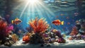 A world underwater full of bright fish and corals