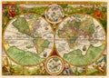 High Quality Antique World Map - Petro Plancio 1594 Royalty Free Stock Photo