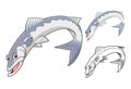 High Quality Barracuda Cartoon Character Include Flat Design and Line Art Version Royalty Free Stock Photo