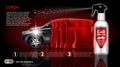 High quality Car Protection Spray packadge mock up ads. Bottle of carwash soap. 3d Vector realistic vehicle template.