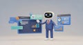 3D Cute AI Robot Character Presenting Digital Business Data Analytics and Financial Charts Illustration Royalty Free Stock Photo