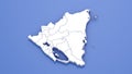 Nicaragua Map with State Borders on Blue Background. 3D Render. Royalty Free Stock Photo