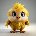 High-quality 3d Model Of A Little Yellow Chicken With Intense Gaze