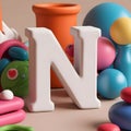 3D Render of the Letter \'N\' Surrounded by Playful CGI Clay Objects Royalty Free Stock Photo
