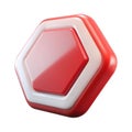 3d hexagonal button with red and white accents isolated on transparent background Royalty Free Stock Photo