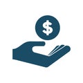 High quality dark blue flat money in hand icon on white background Royalty Free Stock Photo