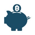 High quality dark blue flat saving bitcoin in piggy bank icon Royalty Free Stock Photo