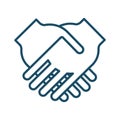 High quality dark blue outlined hand shake icon