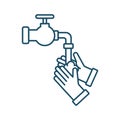 High quality dark blue outlined washing hands icon on white background