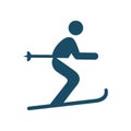 High quality dark blue skiing icon. Pictogram, sport, health