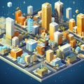 Urbanization of Digital Finance - Isometric Cityscape Constructed from Crypto Icons