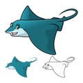 High Quality Eagle Ray Cartoon Character Include Flat Design and Line Art Version Royalty Free Stock Photo