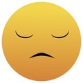 High quality emoticon on white background. Pensive, remorseful face, saddened by life. Yellow face with sad, closed eyes, and a