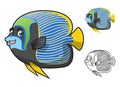 High Quality Emperor Angel Fish Cartoon Character Include Flat Design and Line Art Version Royalty Free Stock Photo