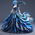 High-quality Fashion Feather 3d Model Of Woman In Gothic Pop Surrealism Dress