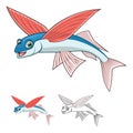 High Quality Flyingfish Cartoon Character Include Flat Design and Line Art Version Royalty Free Stock Photo