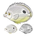 High Quality Four Eye Butterflyfish Cartoon Character Include Flat Design and Line Art Version