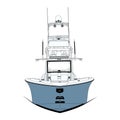 High quality front view fishing boat vector art, Which printable on various matterials.