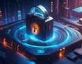 Advanced Cyber Security Lock, Digital Data Protection, Futuristic Network Security Technology, Secure Internet System Royalty Free Stock Photo