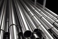 high quality Galvanized steel pipe or Aluminum and chrome stainless pipes in stack waiting for shipment in warehouse