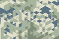 High-quality green and blue 3D triangular pixel art pattern with depth and dimension. Abstract background concept