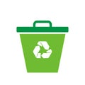 High quality green flat trash can, waste bin, garbage icon