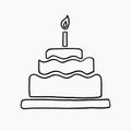 Hand drawn vector doodle illustration of a birthday cake with candles icon isolated on white background Royalty Free Stock Photo