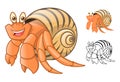 High Quality Hermit Crab Cartoon Character Include Flat Design and Line Art Version