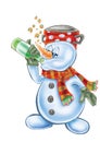 High quality Illustration of drinking snowman mascot, cover, background, wallpaper