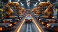 a factory equipped with robotic arms assembling a robot illustrates advancements in technology and automation