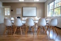 image of group therapy setting with chairs in circle, whiteboard, and supportive atmosphere for healing and self Royalty Free Stock Photo