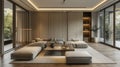 modern living space featuring a chic wardrobe with simple lines, neutral hues, and minimalist decor for a sophisticated