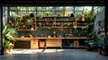 an unoccupied workshop adorned with tools and plants, displaying dedication to carbon offset projects and sustainable