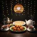 Cozy evening snacks setup with fried chicken momo and tea Royalty Free Stock Photo