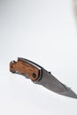 Stylish modern design pocket knife with wood handle isolated on white background Royalty Free Stock Photo