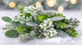 A bunch of green plants with snow on them Royalty Free Stock Photo
