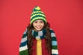 High quality knitwear. feeling warm and happy. cheerful child in cosy knitted outfit. winter fashion for kids. childhood